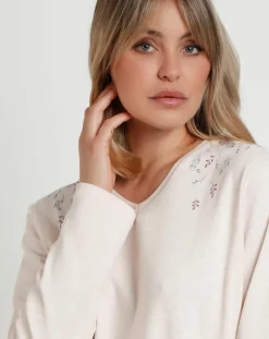 Femme Admas Lingerie, Nuit^Pyjama col en V Essence of Life B beige