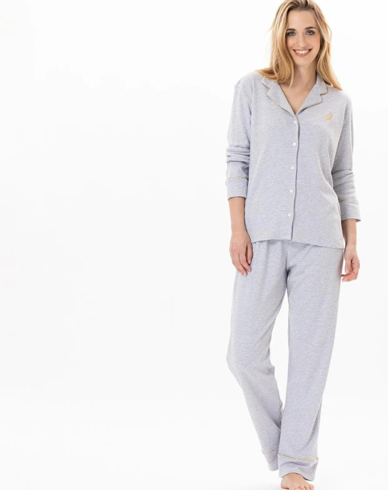 Pyjama Garance gris chiné/blanc-Le Chat Discount