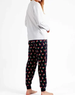 Pyjama Haut à manches longues & Pantalon Leila gris/bleu marine-Admas Clearance