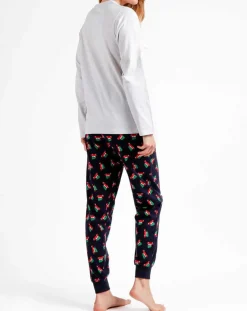 Pyjama Haut à manches longues & Pantalon Leila gris/bleu marine-Admas Clearance