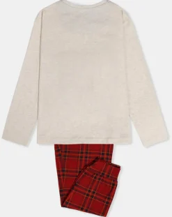 Pyjama Haut manches longues & Pantalon Yara beige/rouge-Admas Outlet