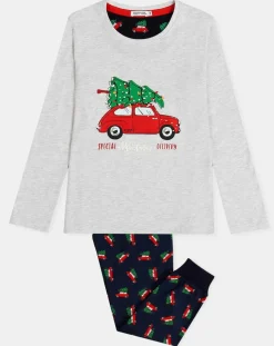 Enfant Admas Fille^Pyjama Haut manches longues & Pantalon Shiori gris/bleu marine