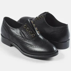 Richelieus en Cuir Esoline noires-Cosmoparis