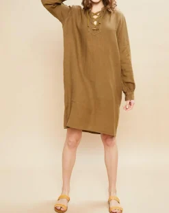Femme Hartford Robes^Robe 100% Lin Reference verte