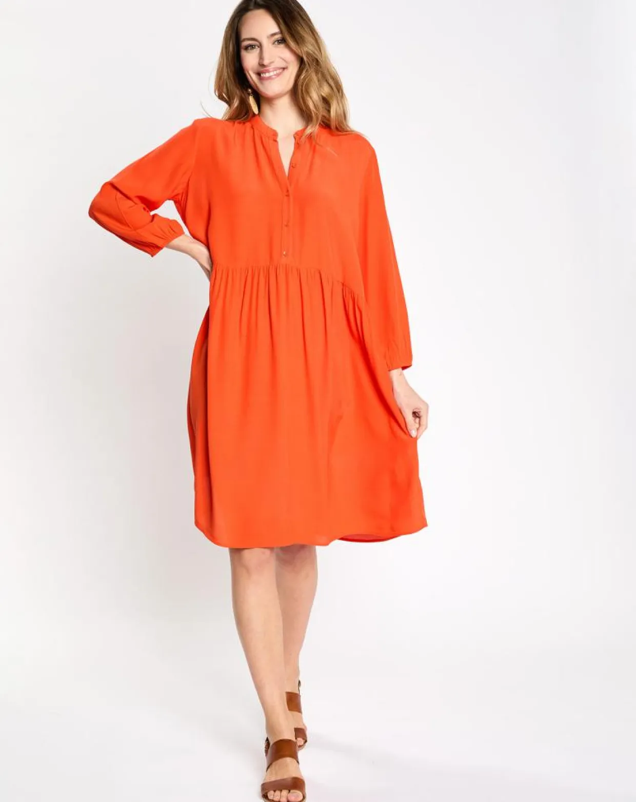 Robe babydoll à volant orange vif-Esprit Best