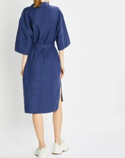 Femme Marc O'Polo Robes^Robe Chemise 100% Lin Mid bleu moyen
