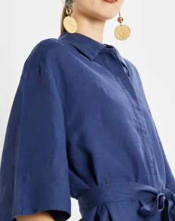Femme Marc O'Polo Robes^Robe Chemise 100% Lin Mid bleu moyen