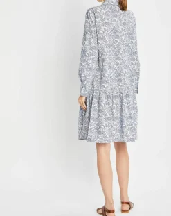 Robe chemise à volant imprimée bleu/blanc-Marc O'Polo Best