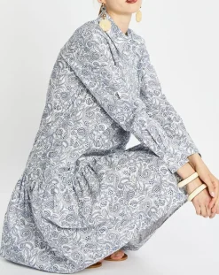 Robe chemise à volant imprimée bleu/blanc-Marc O'Polo Best