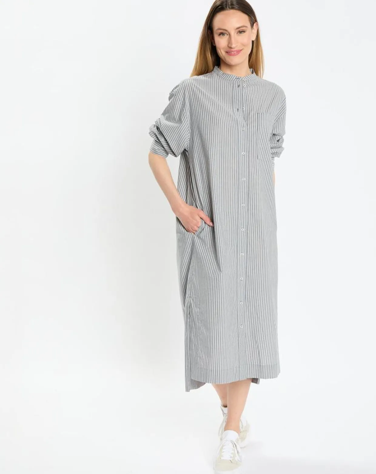Femme Marc O'Polo Robes^Robe Chemise Col Mao Rayée Kl gris/blanc