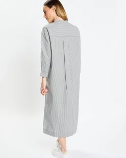 Femme Marc O'Polo Robes^Robe Chemise Col Mao Rayée Kl gris/blanc
