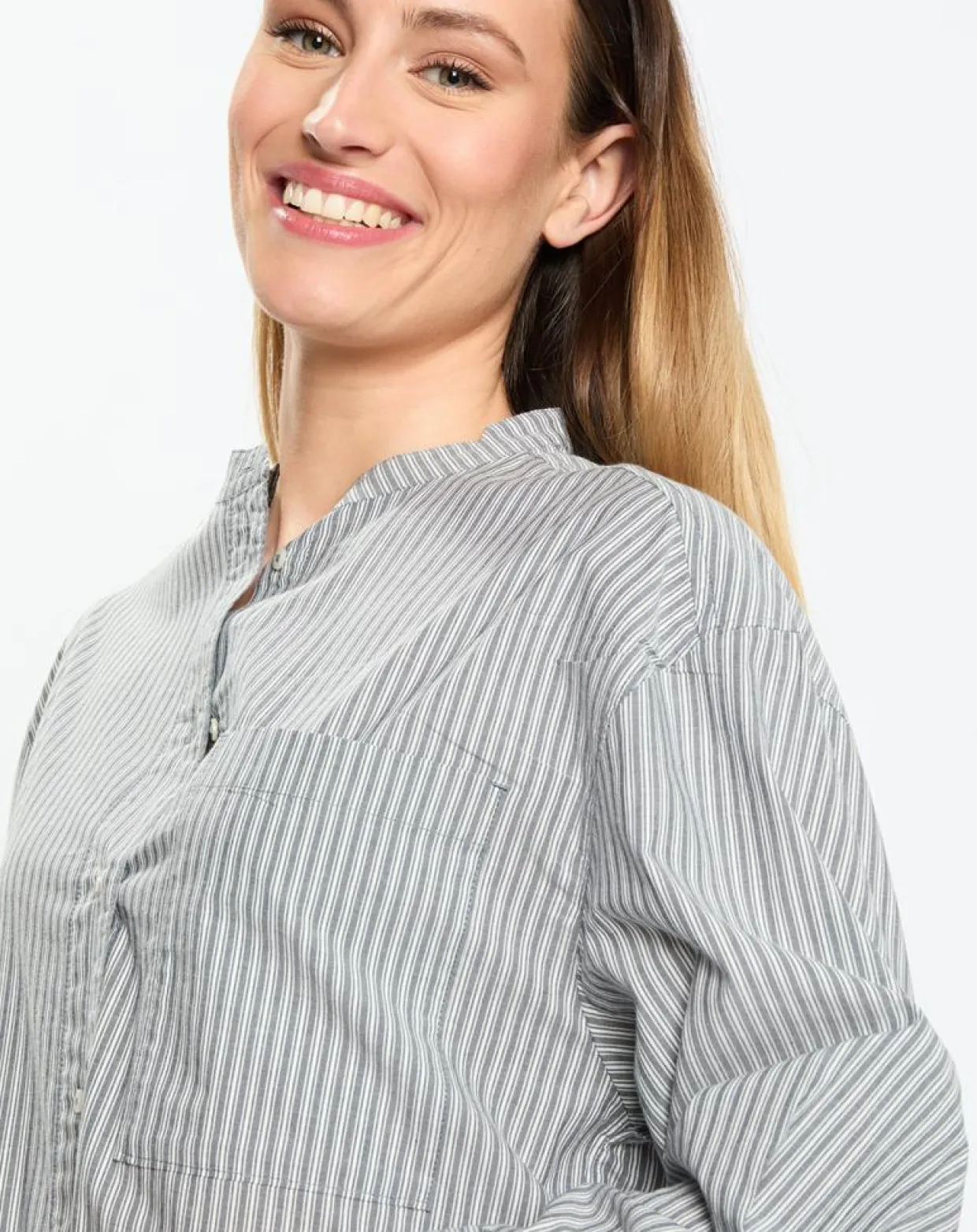 Femme Marc O'Polo Robes^Robe Chemise Col Mao Rayée Kl gris/blanc