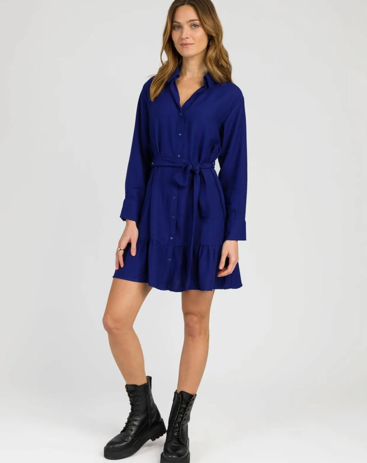 Robe chemise courte Mira bleu électrique-An'ge Sale