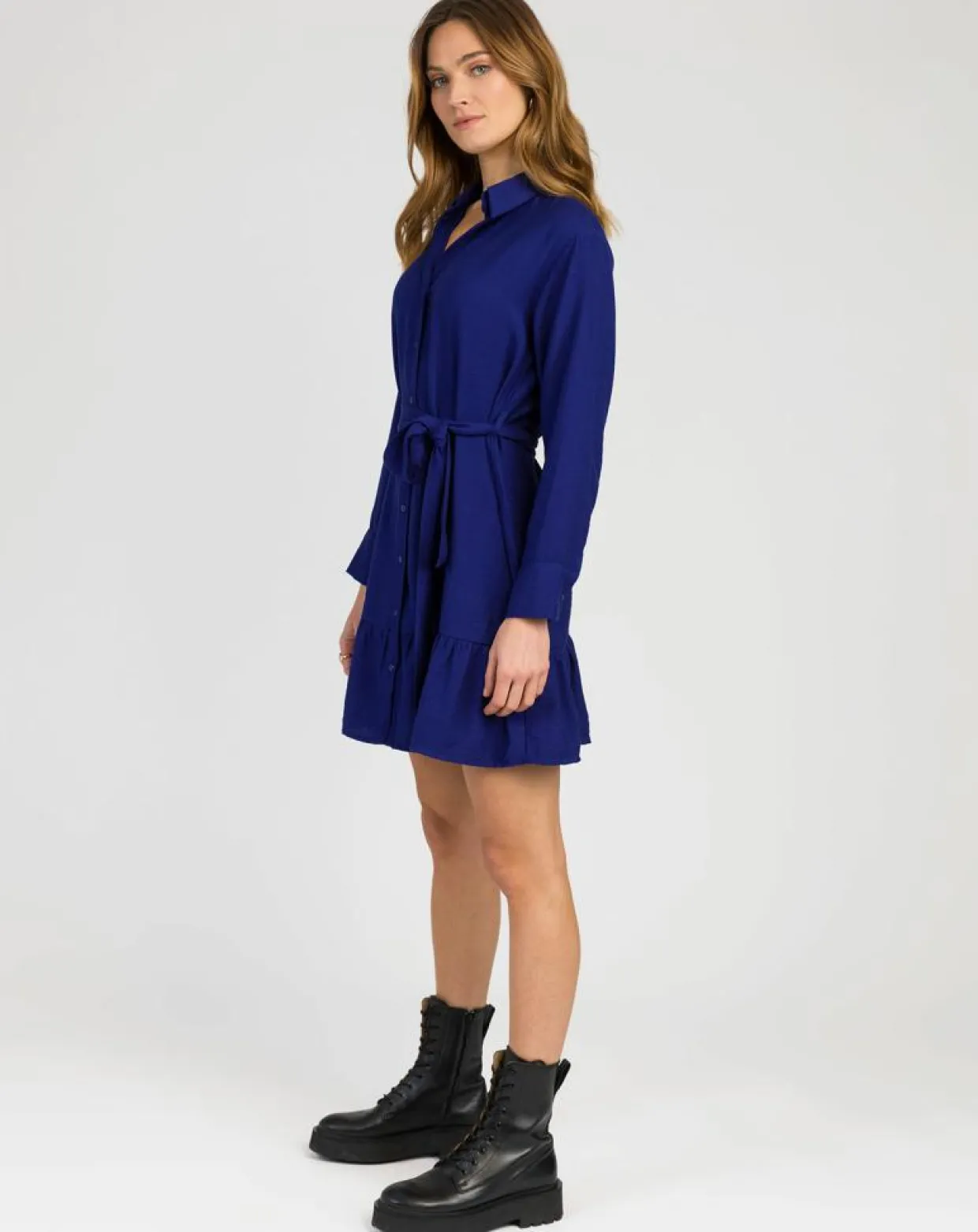 Robe chemise courte Mira bleu électrique-An'ge Sale