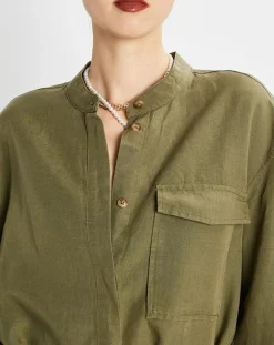 Femme Marc O'Polo Robes^Robe Chemise en Lin mélangé Col Mao Tencel kaki