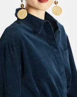 Femme Marc O'Polo Robes^Robe Chemise en Velours côtelé ceinturé bleu marine