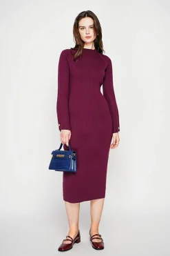 Robe col montant bordeaux-C&Jo Sale