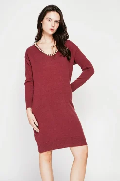 Robe col perle bordeaux-C&Jo Outlet