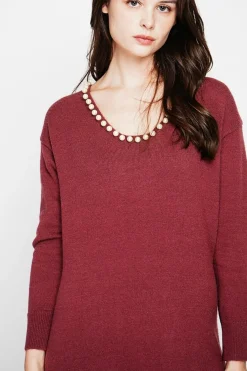 Robe col perle bordeaux-C&Jo Outlet