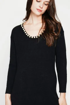 Robe col perle noir-C&Jo Outlet