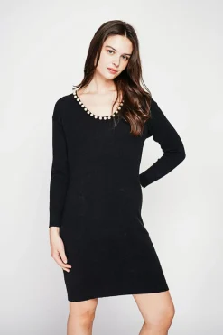 Robe col perle noir-C&Jo Outlet