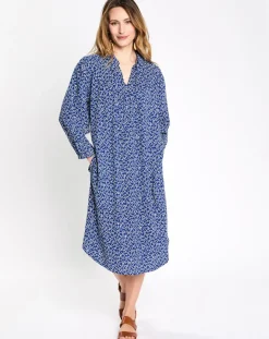Femme Esprit Robes^Robe col v lien imprimé taches bleu/blanc