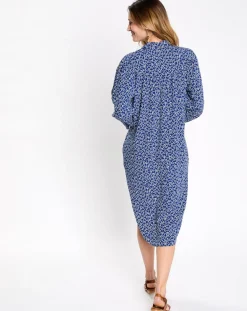 Femme Esprit Robes^Robe col v lien imprimé taches bleu/blanc