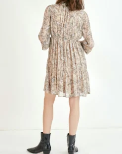 Femme Suncoo Robes^Robe courte Cali lurex imprimée beige