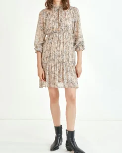 Femme Suncoo Robes^Robe courte Cali lurex imprimée beige