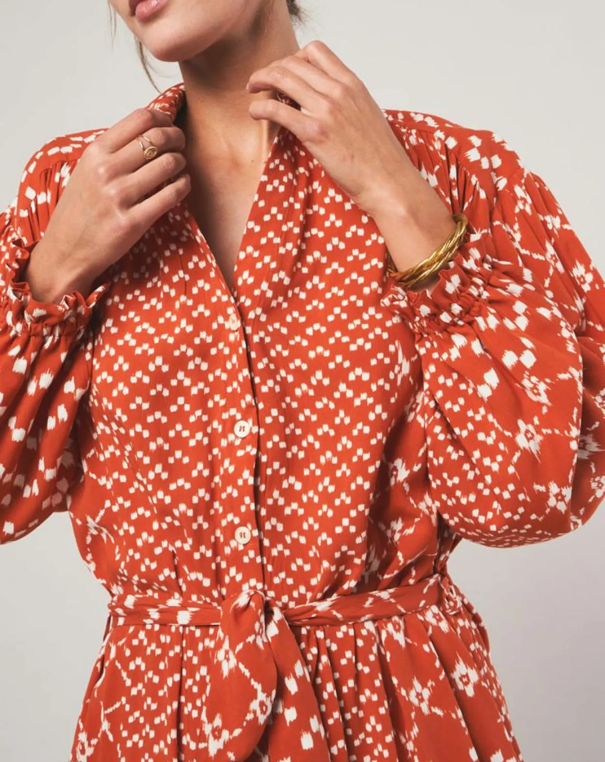 Robe courte Sonia à motifs orange-Stella Forest Sale