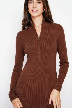 Femme Assuili Robes^Robe en Cachemire mélangé col montant café