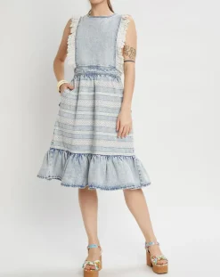 Femme Manoush Robes^Robe en jean Neige bleu clair délavé