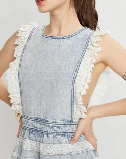 Femme Manoush Robes^Robe en jean Neige bleu clair délavé