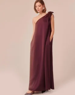 Robe en satin fluide chocolat-Tara Jarmon Outlet