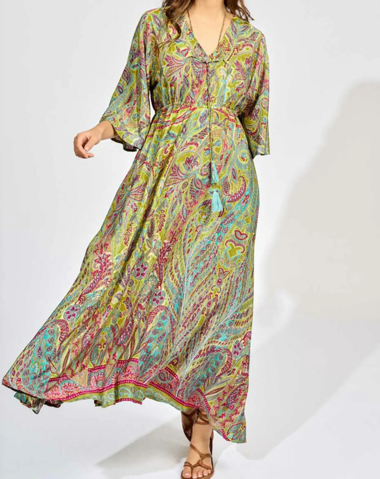 Robe en Soie mélangée Kylan vert/multicolore-Lauren Vidal New