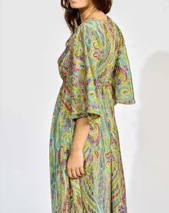 Robe en Soie mélangée Kylan vert/multicolore-Lauren Vidal New