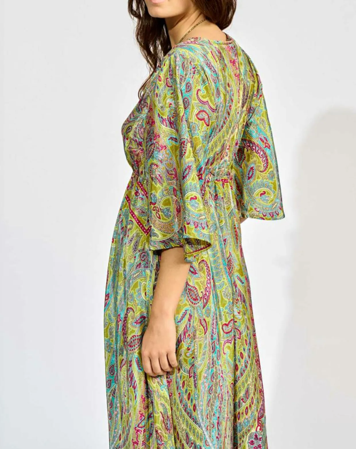 Robe en Soie mélangée Kylan vert/multicolore-Lauren Vidal New
