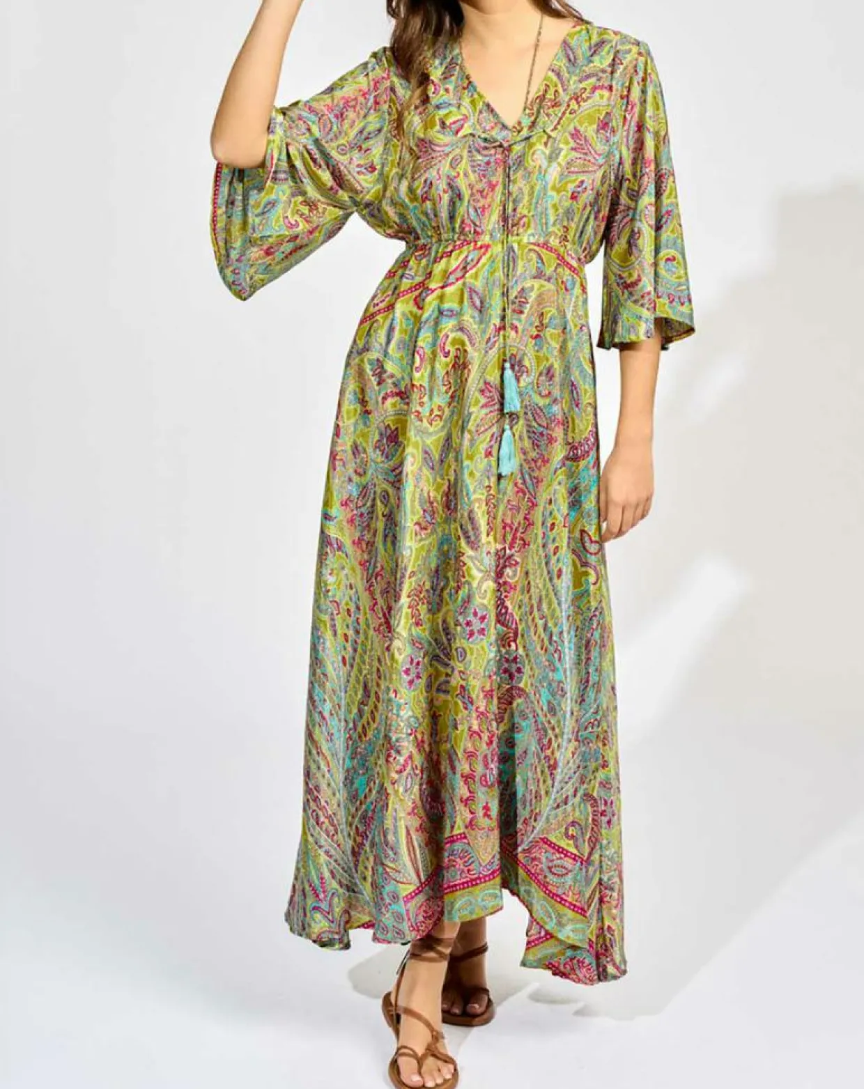 Robe en Soie mélangée Kylan vert/multicolore-Lauren Vidal New