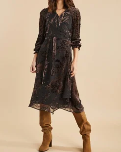 Femme Lauren Vidal Robes^Robe en Soie mélangée Opium motifs velours prune