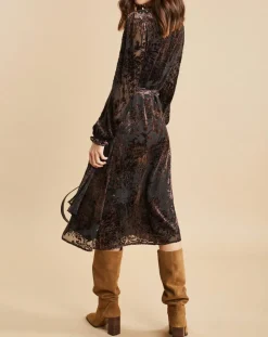Femme Lauren Vidal Robes^Robe en Soie mélangée Opium motifs velours prune