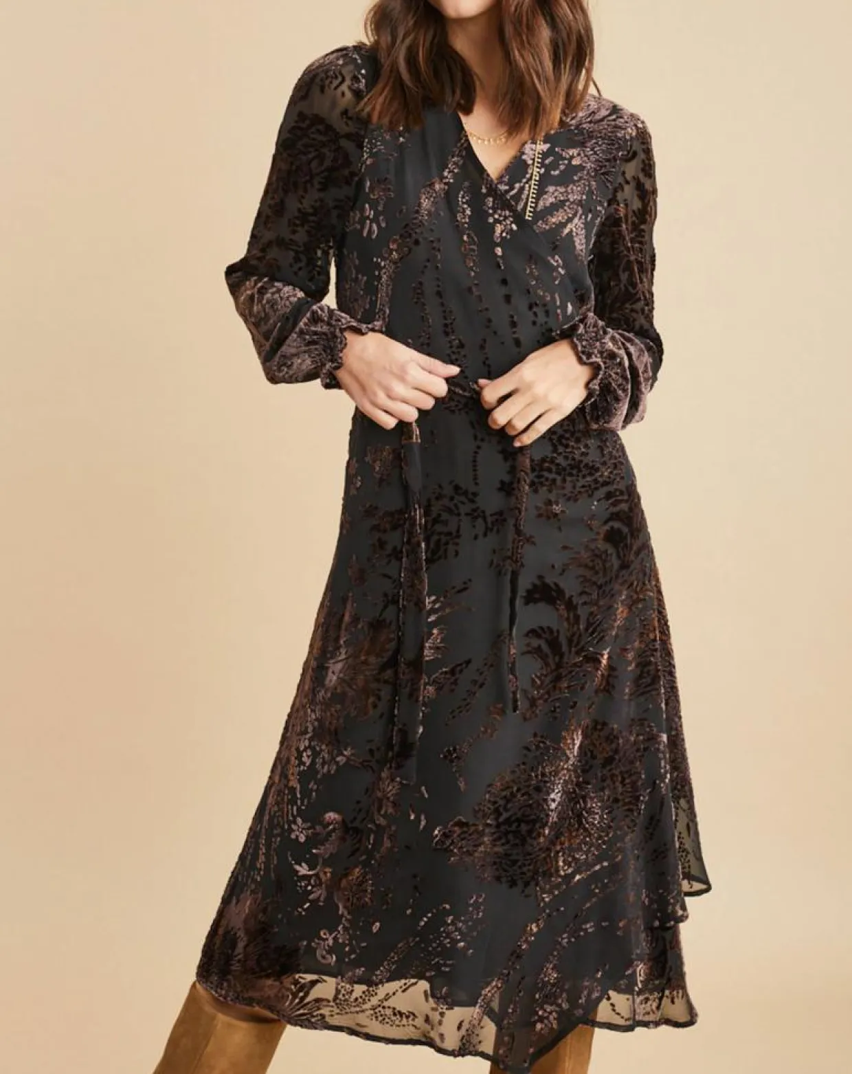 Femme Lauren Vidal Robes^Robe en Soie mélangée Opium motifs velours prune