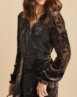 Femme Lauren Vidal Robes^Robe en Soie mélangée Opium motifs velours prune