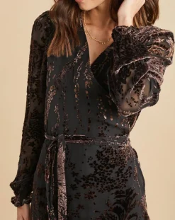 Femme Lauren Vidal Robes^Robe en Soie mélangée Opium motifs velours prune