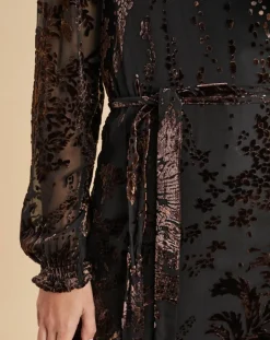 Femme Lauren Vidal Robes^Robe en Soie mélangée Opium motifs velours prune