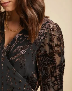 Femme Lauren Vidal Robes^Robe en Soie mélangée Opium motifs velours prune