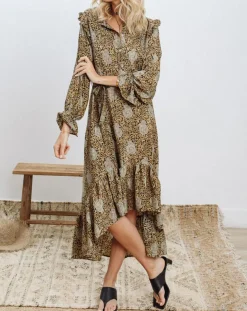 Robe en Soie mélangée Sasha dorée-Lauren Vidal Outlet