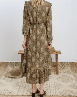 Robe en Soie mélangée Sasha dorée-Lauren Vidal Outlet