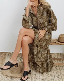 Robe en Soie mélangée Sasha dorée-Lauren Vidal Outlet