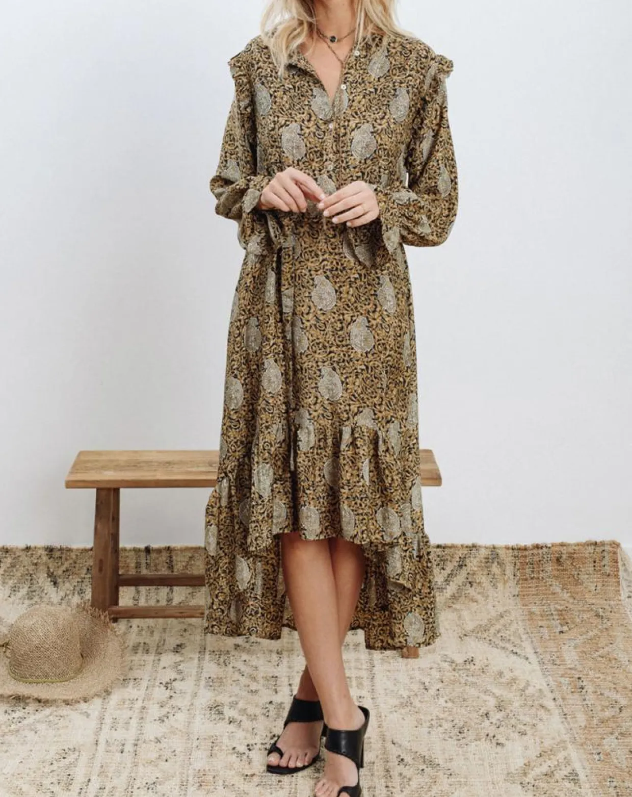 Robe en Soie mélangée Sasha dorée-Lauren Vidal Outlet