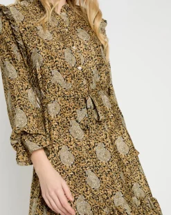 Robe en Soie mélangée Sasha dorée-Lauren Vidal Outlet